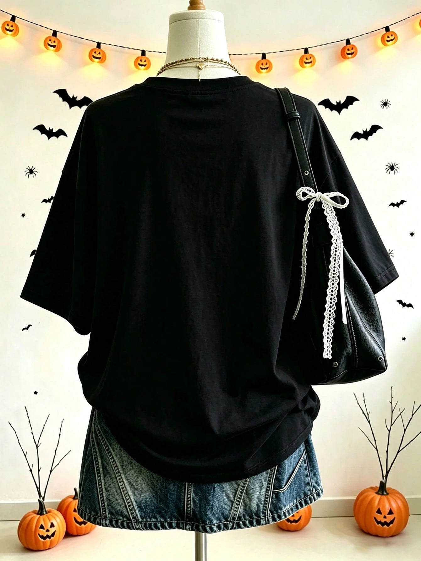 Lalippa Halloween Theme Black Foam Print T-Shirt Gothic Dark Style Slogan Foam Graphic Short Sleeve T-Shirt