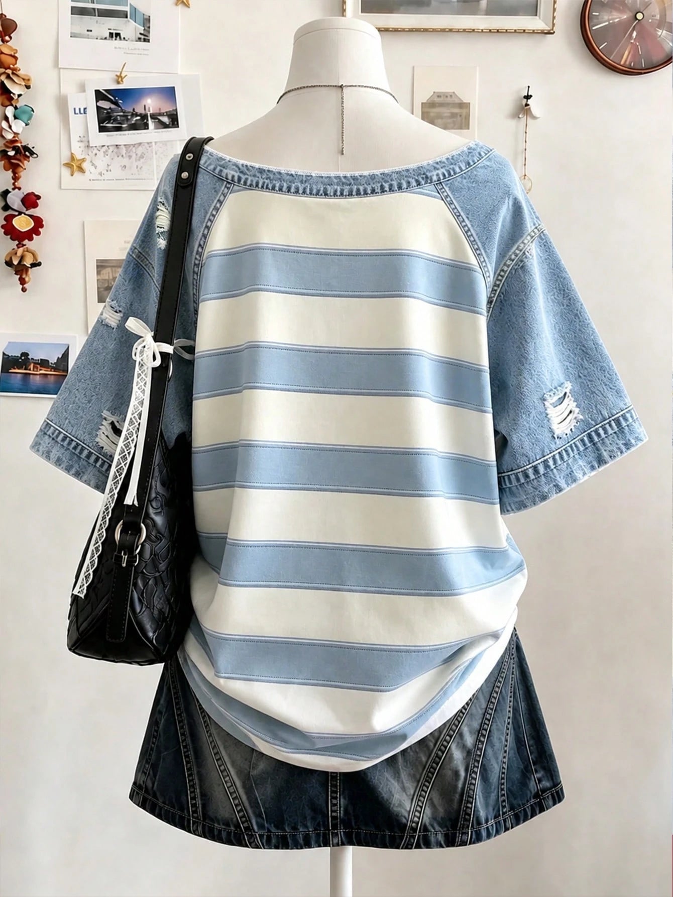Lalippa Plus Size Asymmetrical Shoulder Colorblock Casual Versatile Daily Wear T-Shirt