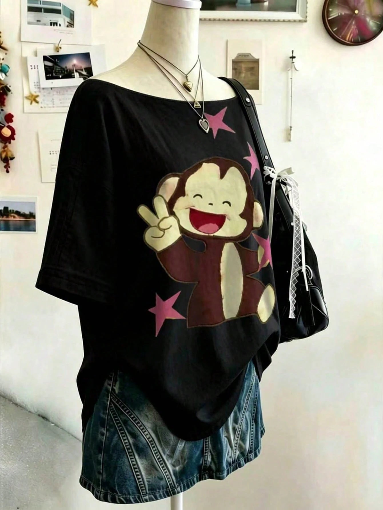 Lalippa Plus Size Women's Cartoon Animal Print Asymmetric Neckline Short Sleeve T-Shirt