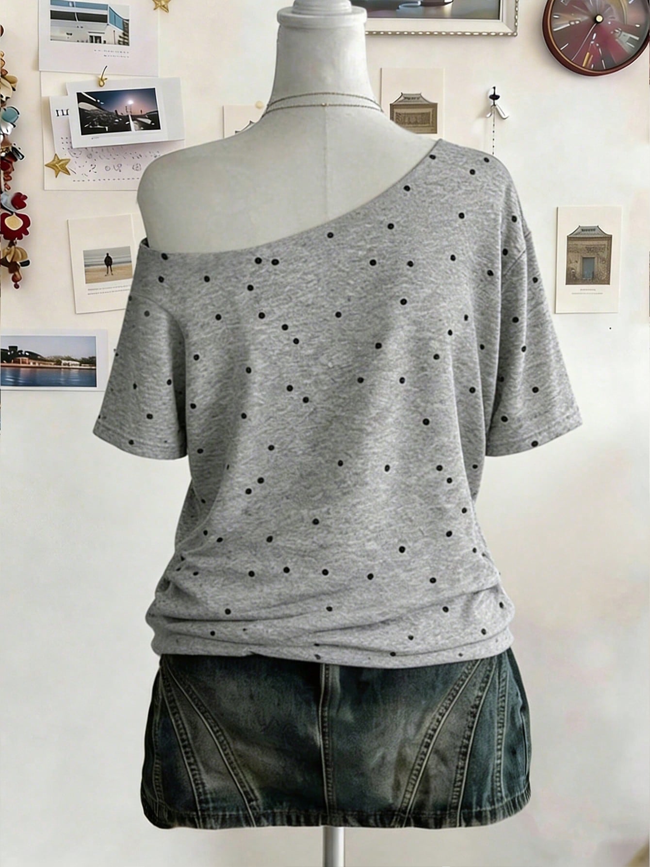 Lalippa Plus Size Women's Striped Star Print Boat Neck Drop Shoulder Casual T-Shirt