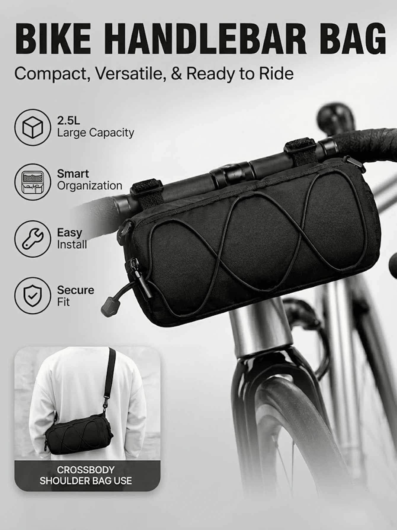 Large Capacity Adjustable Bicycle Handlebar Bag, Multi-Compartment Front Frame Bag With Handlebar Mount, Fashionable Cylindrical Design, With Elastic Fixing System, For Storing Cycling Essentials