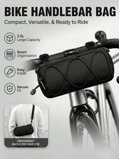 Large Capacity Adjustable Bicycle Handlebar Bag, Multi-Compartment Front Frame Bag With Handlebar Mount, Fashionable Cylindrical Design, With Elastic Fixing System, For Storing Cycling Essentials