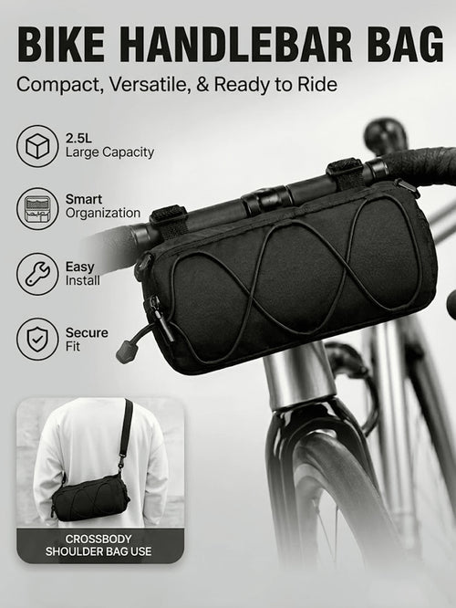 Large Capacity Adjustable Bicycle Handlebar Bag, Multi-Compartment Front Frame Bag With Handlebar Mount, Fashionable Cylindrical Design, With Elastic Fixing System, For Storing Cycling Essentials