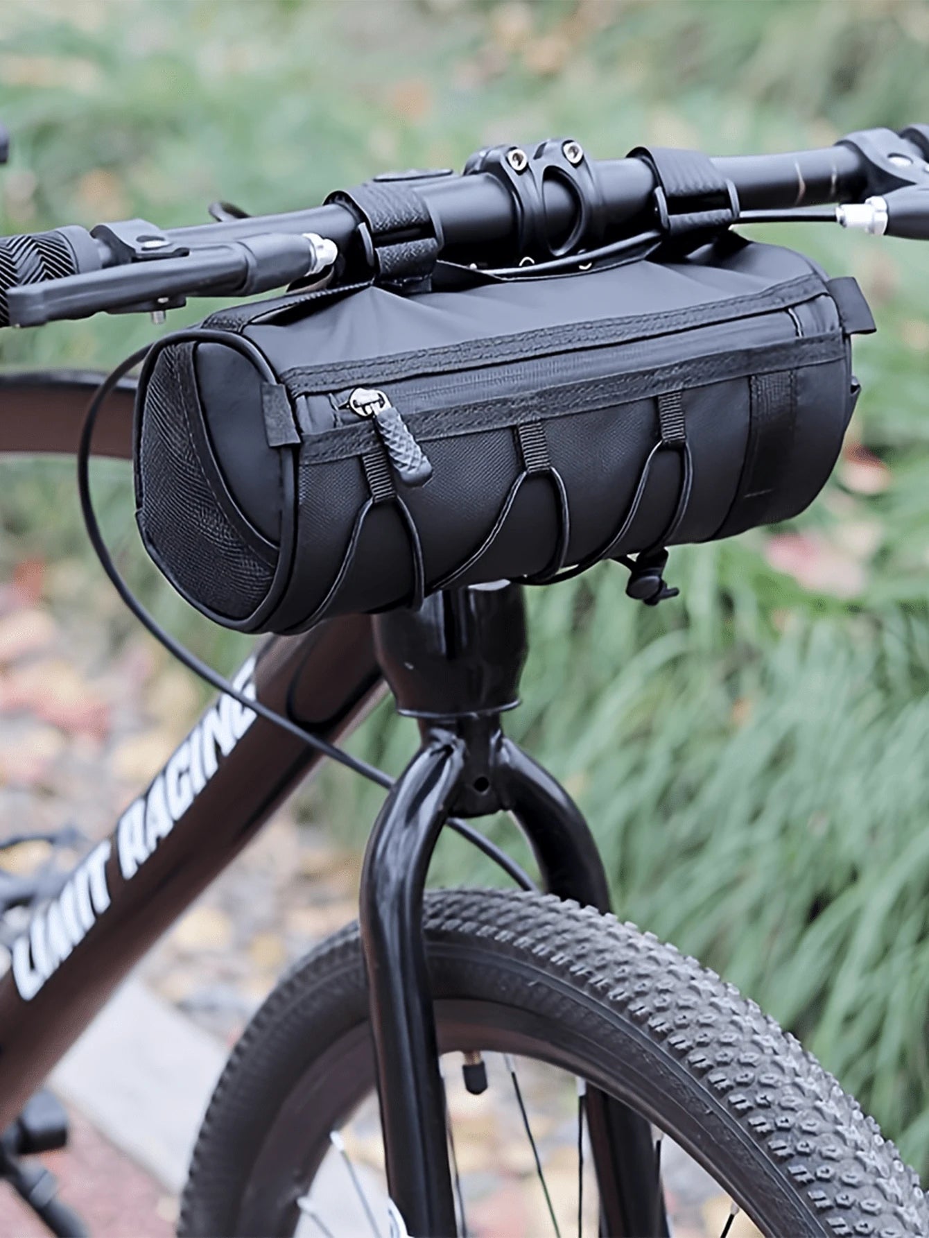 Large Capacity Adjustable Bicycle Handlebar Bag, Multi-Compartment Front Frame Bag With Handlebar Mount, Fashionable Cylindrical Design, With Elastic Fixing System, For Storing Cycling Essentials