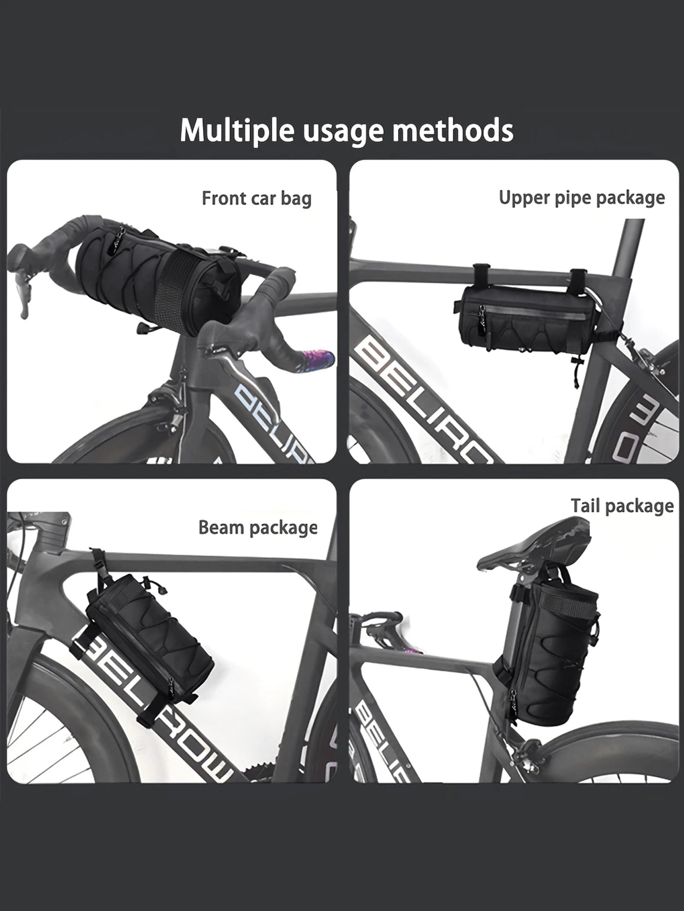 Large Capacity Adjustable Bicycle Handlebar Bag, Multi-Compartment Front Frame Bag With Handlebar Mount, Fashionable Cylindrical Design, With Elastic Fixing System, For Storing Cycling Essentials