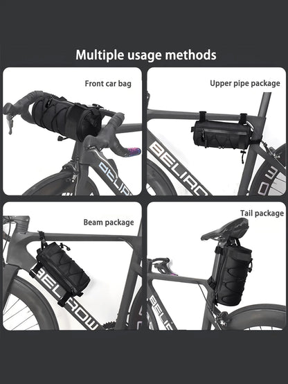 Large Capacity Adjustable Bicycle Handlebar Bag, Multi-Compartment Front Frame Bag With Handlebar Mount, Fashionable Cylindrical Design, With Elastic Fixing System, For Storing Cycling Essentials