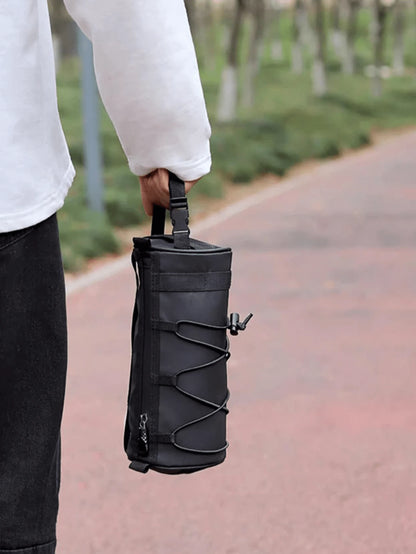 Large Capacity Adjustable Bicycle Handlebar Bag, Multi-Compartment Front Frame Bag With Handlebar Mount, Fashionable Cylindrical Design, With Elastic Fixing System, For Storing Cycling Essentials