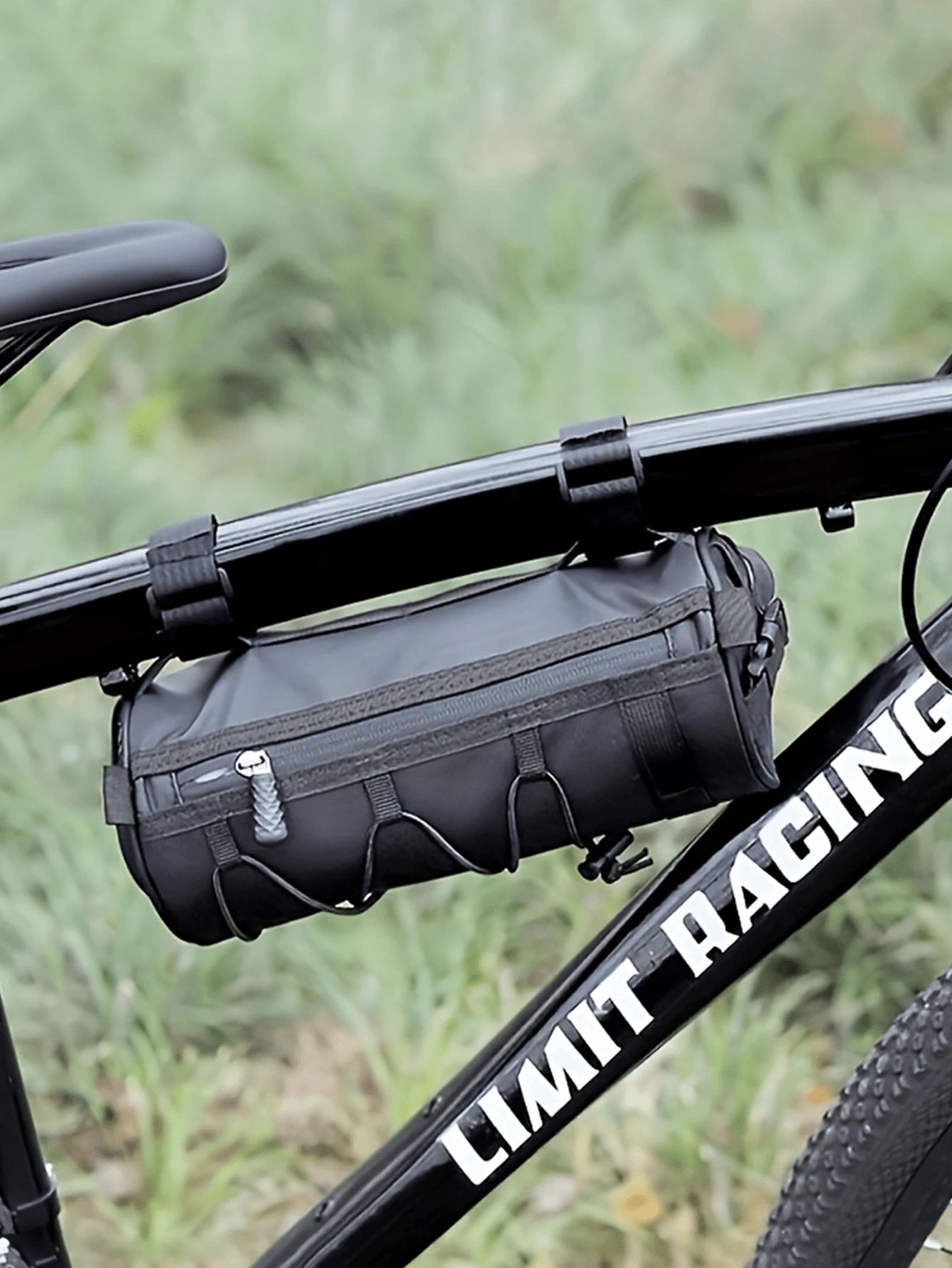 Large Capacity Adjustable Bicycle Handlebar Bag, Multi-Compartment Front Frame Bag With Handlebar Mount, Fashionable Cylindrical Design, With Elastic Fixing System, For Storing Cycling Essentials