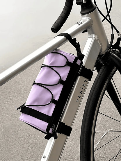 Large Capacity Adjustable Bicycle Handlebar Bag, Multi-Compartment Front Frame Bag With Handlebar Mount, Fashionable Cylindrical Design, With Elastic Fixing System, For Storing Cycling Essentials