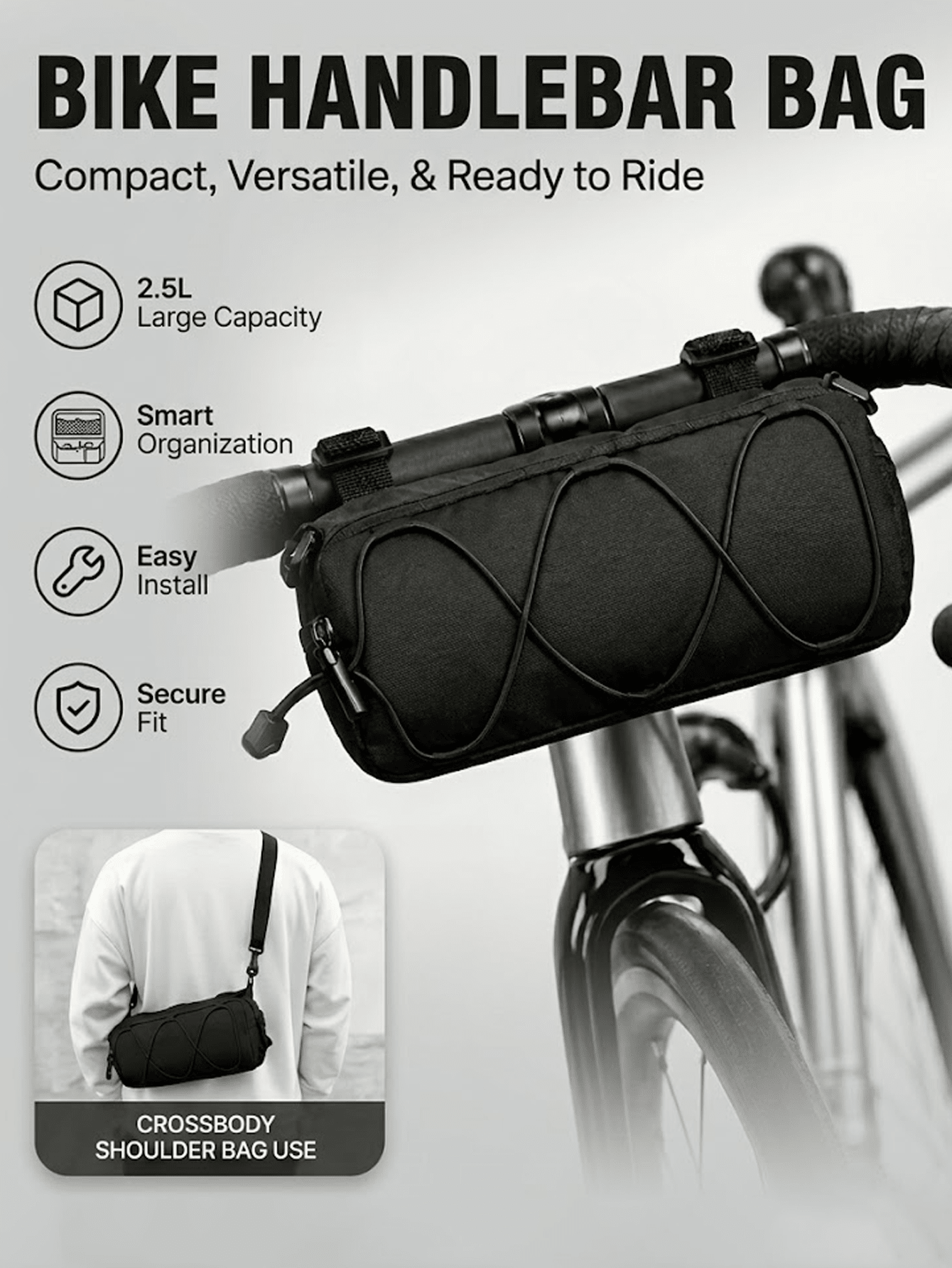 Large Capacity Adjustable Bicycle Handlebar Bag, Multi-Compartment Front Frame Bag With Handlebar Mount, Fashionable Cylindrical Design, With Elastic Fixing System, For Storing Cycling Essentials