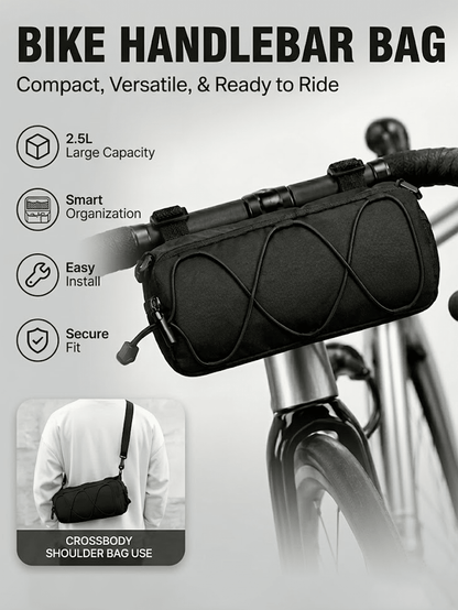 Large Capacity Adjustable Bicycle Handlebar Bag, Multi-Compartment Front Frame Bag With Handlebar Mount, Fashionable Cylindrical Design, With Elastic Fixing System, For Storing Cycling Essentials