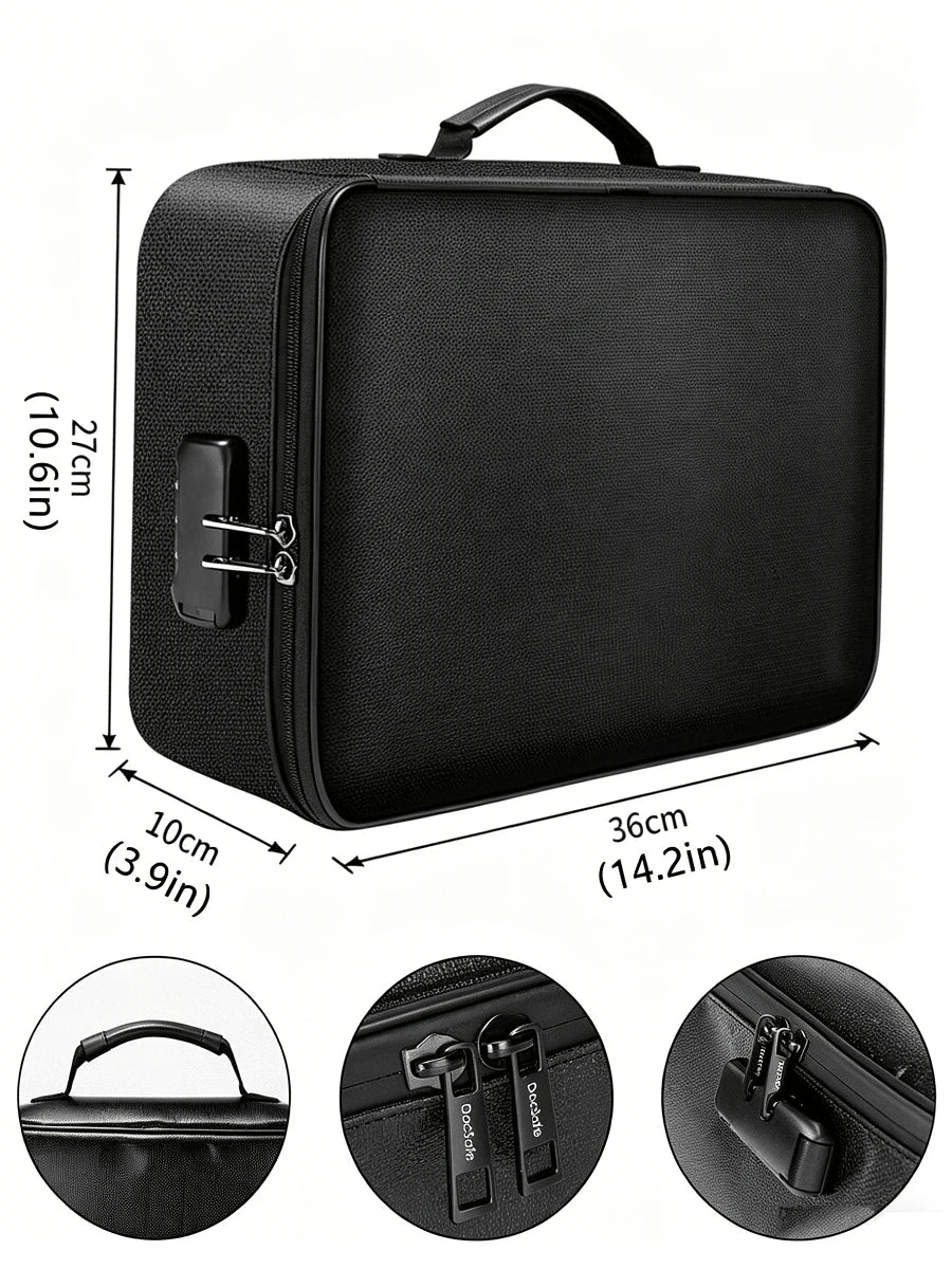 Large Capacity Brief Case, Fireproof Waterproof Lockable File Organizer, Multi-Layer Document Storage Box, Portable Laptop Pouch With Card Slots, Storage Bag For Certificates, Passports & Valuables, H