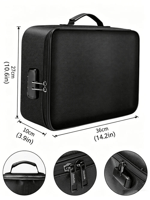 Large Capacity Brief Case, Fireproof Waterproof Lockable File Organizer, Multi-Layer Document Storage Box, Portable Laptop Pouch With Card Slots, Storage Bag For Certificates, Passports & Valuables, H