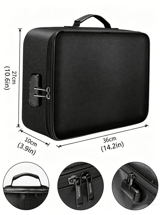 Large Capacity Brief Case, Fireproof Waterproof Lockable File Organizer, Multi-Layer Document Storage Box, Portable Laptop Pouch With Card Slots, Storage Bag For Certificates, Passports & Valuables, H
