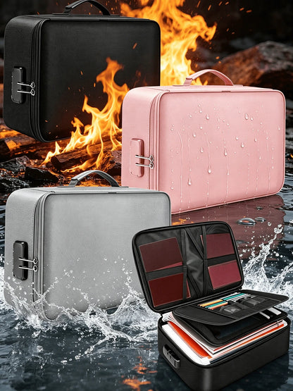Large Capacity Brief Case, Fireproof Waterproof Lockable File Organizer, Multi-Layer Document Storage Box, Portable Laptop Pouch With Card Slots, Storage Bag For Certificates, Passports & Valuables, H