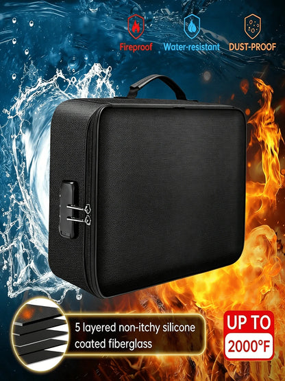 Large Capacity Brief Case, Fireproof Waterproof Lockable File Organizer, Multi-Layer Document Storage Box, Portable Laptop Pouch With Card Slots, Storage Bag For Certificates, Passports & Valuables, H