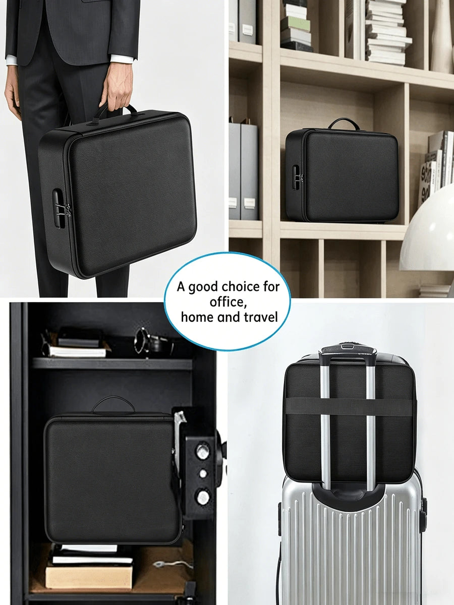 Large Capacity Brief Case, Fireproof Waterproof Lockable File Organizer, Multi-Layer Document Storage Box, Portable Laptop Pouch With Card Slots, Storage Bag For Certificates, Passports & Valuables, H