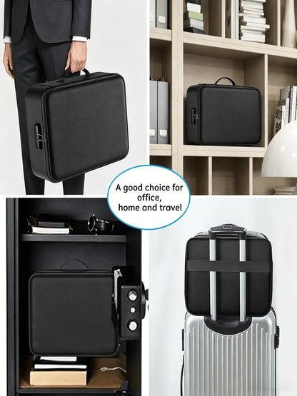 Large Capacity Brief Case, Fireproof Waterproof Lockable File Organizer, Multi-Layer Document Storage Box, Portable Laptop Pouch With Card Slots, Storage Bag For Certificates, Passports & Valuables, H