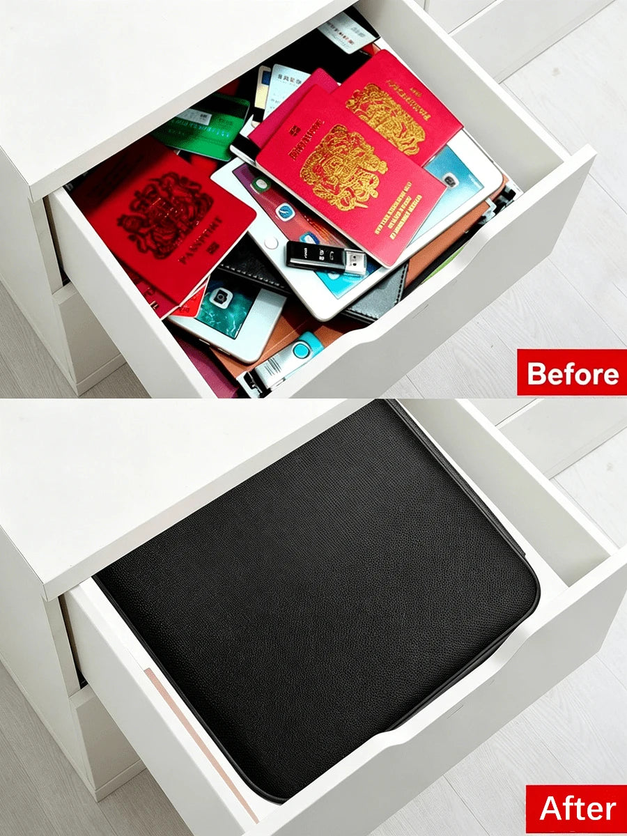 Large Capacity Brief Case, Fireproof Waterproof Lockable File Organizer, Multi-Layer Document Storage Box, Portable Laptop Pouch With Card Slots, Storage Bag For Certificates, Passports & Valuables, H
