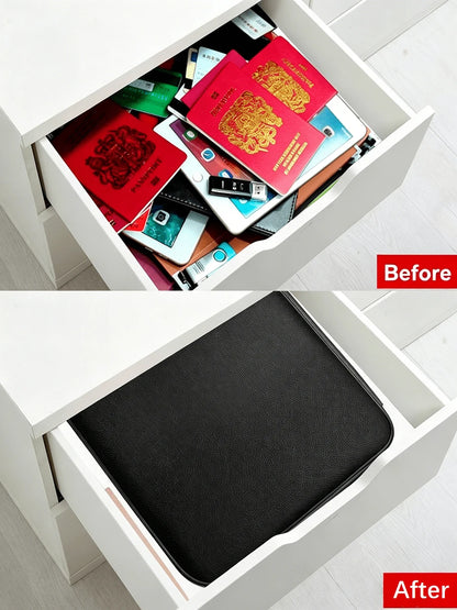 Large Capacity Brief Case, Fireproof Waterproof Lockable File Organizer, Multi-Layer Document Storage Box, Portable Laptop Pouch With Card Slots, Storage Bag For Certificates, Passports & Valuables, H