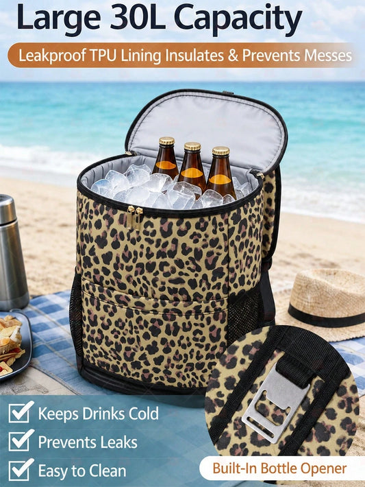 Large Capacity Picnic Cooler Backpack, 30L Leak Resistant Insulated Soft Cooler With Easy Clean Lining, Bottle Opener And Front Pocket