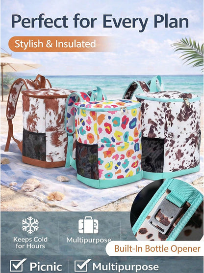 Large Capacity Picnic Cooler Backpack, 30L Leak Resistant Insulated Soft Cooler With Easy Clean Lining, Bottle Opener And Front Pocket