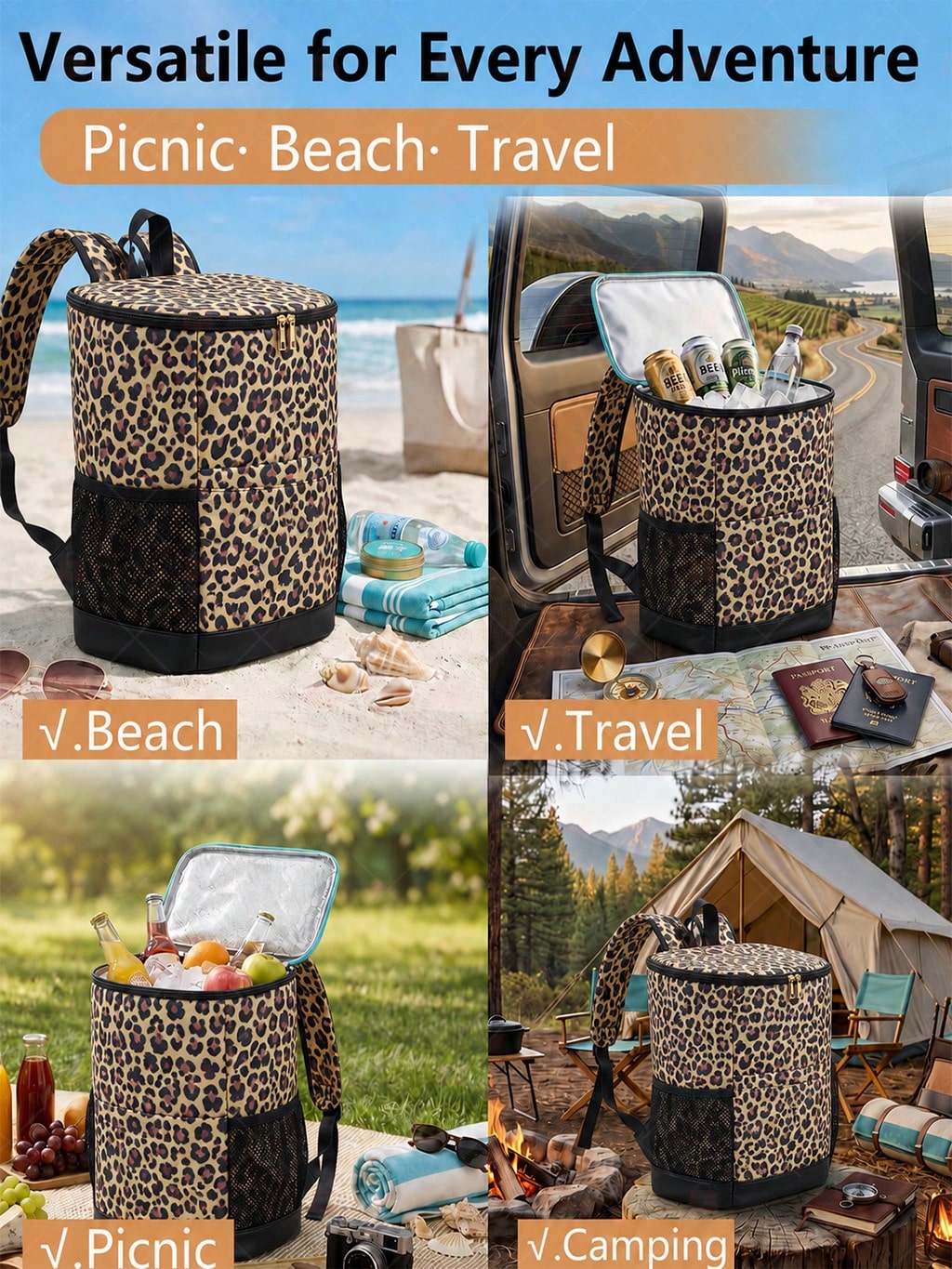 Large Capacity Picnic Cooler Backpack, 30L Leak Resistant Insulated Soft Cooler With Easy Clean Lining, Bottle Opener And Front Pocket