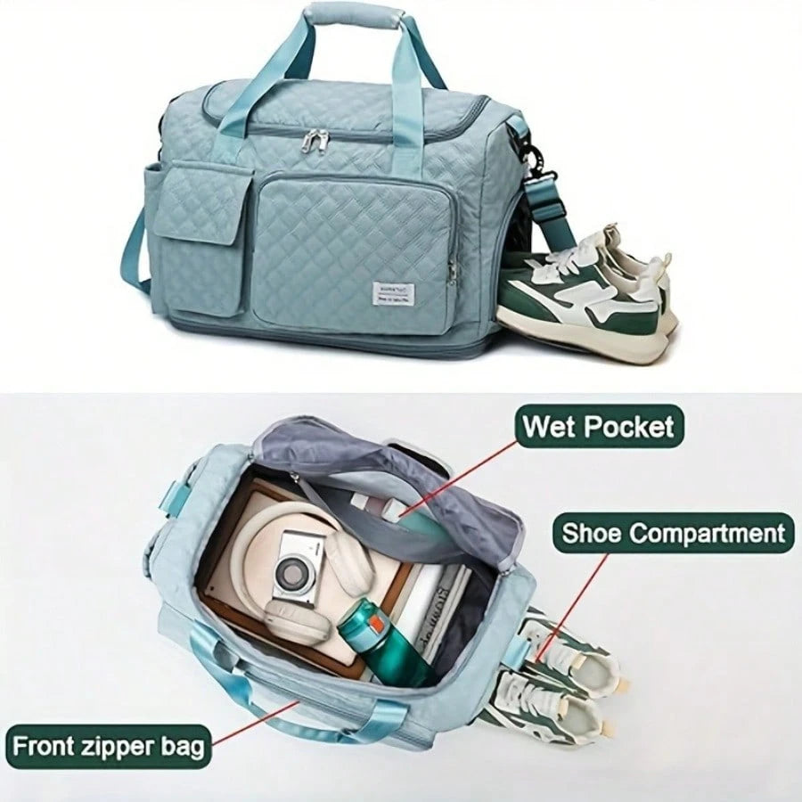 Large Capacity Travel Bag, Shoulder Bag With Shoe Compartment Separate Pocket Tote Bag- Oxford Cloth Wear-Resistant And Waterproof Fabric Storage Bag, Suitable For Male And Female Sports, Swimming, Y