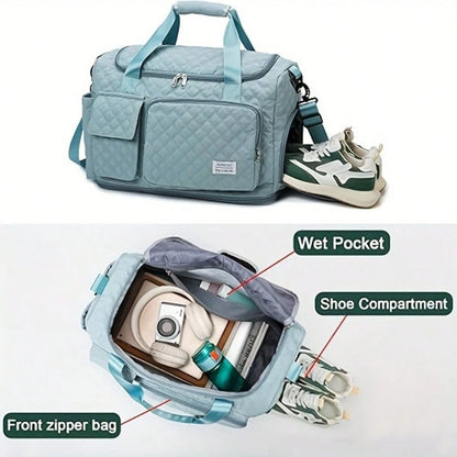 Large Capacity Travel Bag, Shoulder Bag With Shoe Compartment Separate Pocket Tote Bag- Oxford Cloth Wear-Resistant And Waterproof Fabric Storage Bag, Suitable For Male And Female Sports, Swimming, Y