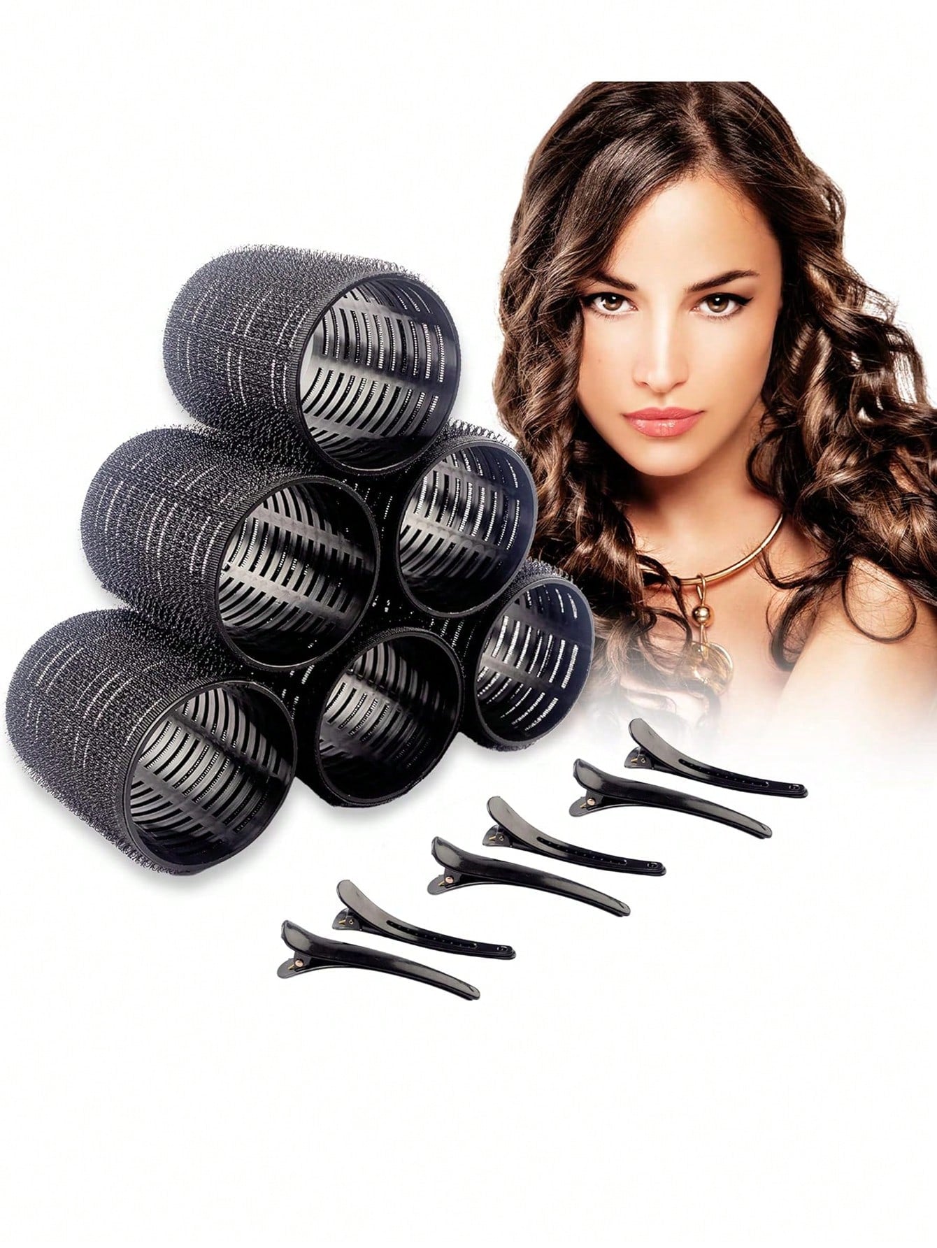 Large Heatless Self-Adhesive Hook-And-Loop Hair Curlers 6/12pcs, 12pcs Black Alligator Hair Clip Hair Curlers, Suitable For Long And Short Hair, Heatless Hair Curlers