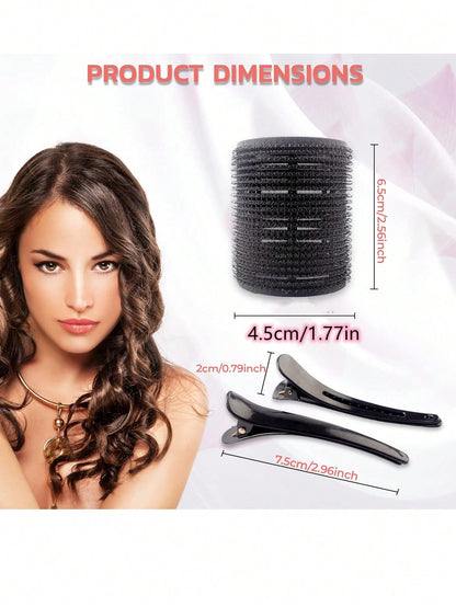 Large Heatless Self-Adhesive Hook-And-Loop Hair Curlers 6/12pcs, 12pcs Black Alligator Hair Clip Hair Curlers, Suitable For Long And Short Hair, Heatless Hair Curlers