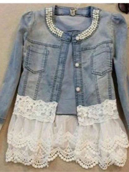 Large Size Fashionable Women's Jacket, Elegant Lace Stitching, Beaded Design Women's Casual Jacket, Spring And Autumn Daily Wear