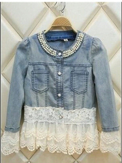 Large Size Fashionable Women's Jacket, Elegant Lace Stitching, Beaded Design Women's Casual Jacket, Spring And Autumn Daily Wear