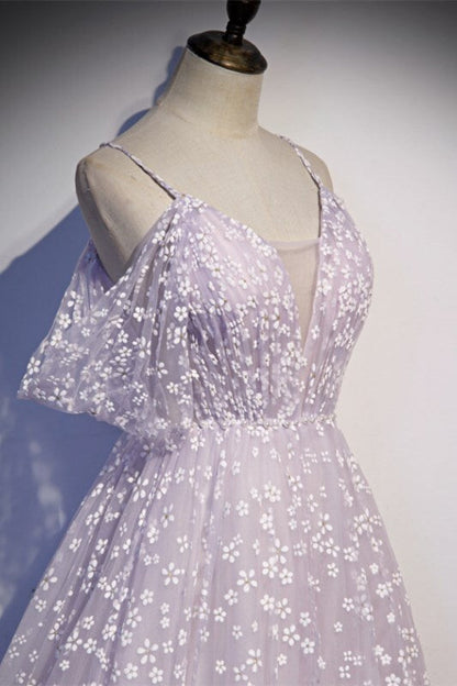 Lavender Daisy Flowers A-line Long Formal Dress