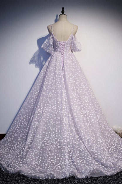 Lavender Daisy Flowers A-line Long Formal Dress