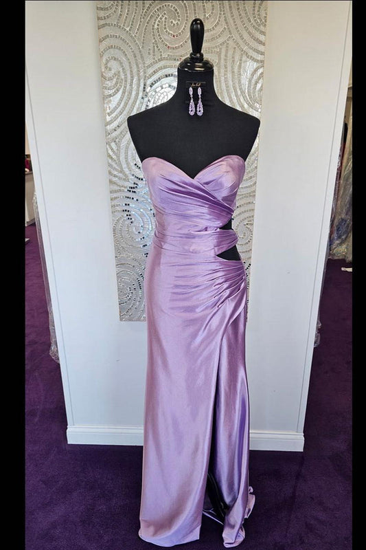 Lavender Sweetheart Ruched Cutouts Fitted Formal Dress
