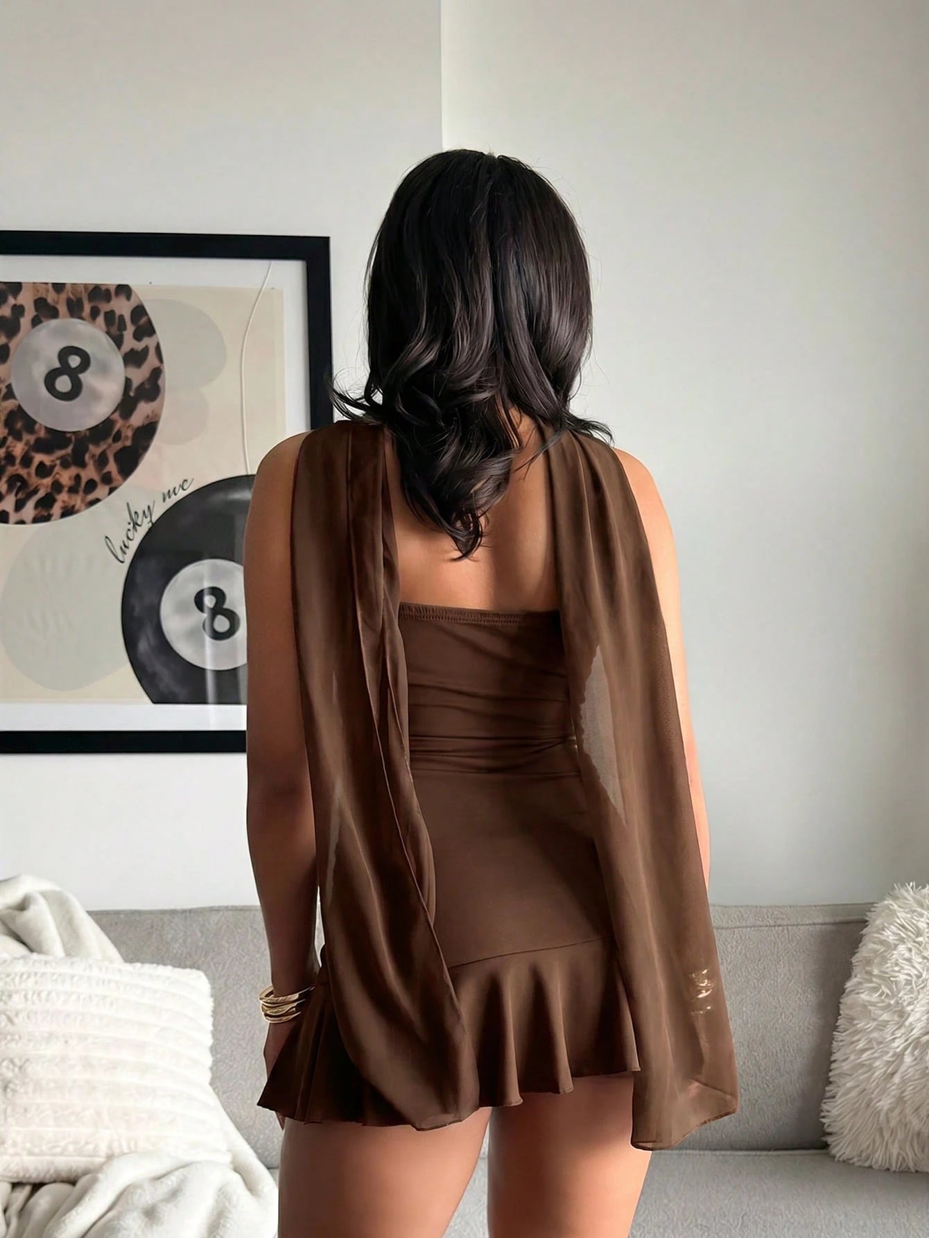 leahseptember Women's Solid Color Ribbon Design Fashion Halter Mini Dress Sexy Dress Wine Dress Party