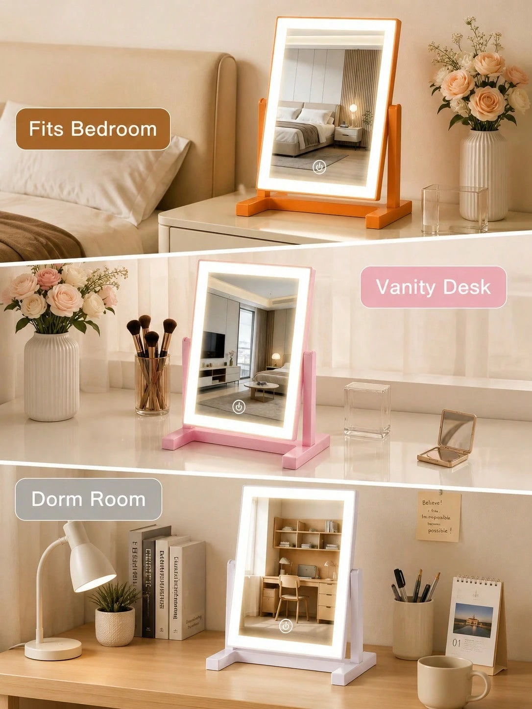 LED Makeup Mirror, Lighted Desktop Makeup Mirror, 3 Lighting Modes Makeup Mirror, Desktop Mirror, 200mAh USB Rechargeable Lighted Makeup Mirror, Travel Makeup Mirror, Portable Makeup Mirror, Suitable