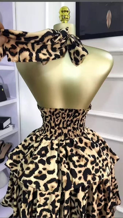Leopard Chiffon Halter Homecoming Party Dresses,AST1981