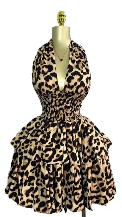Leopard Chiffon Halter Homecoming Party Dresses,AST1981