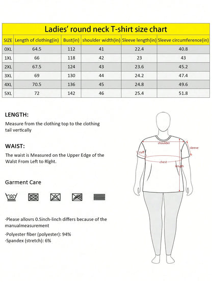Letter Print T-Shirt, Plus Size Women's Top, Fashion Print Short Sleeve Design.. Casual Black Summer