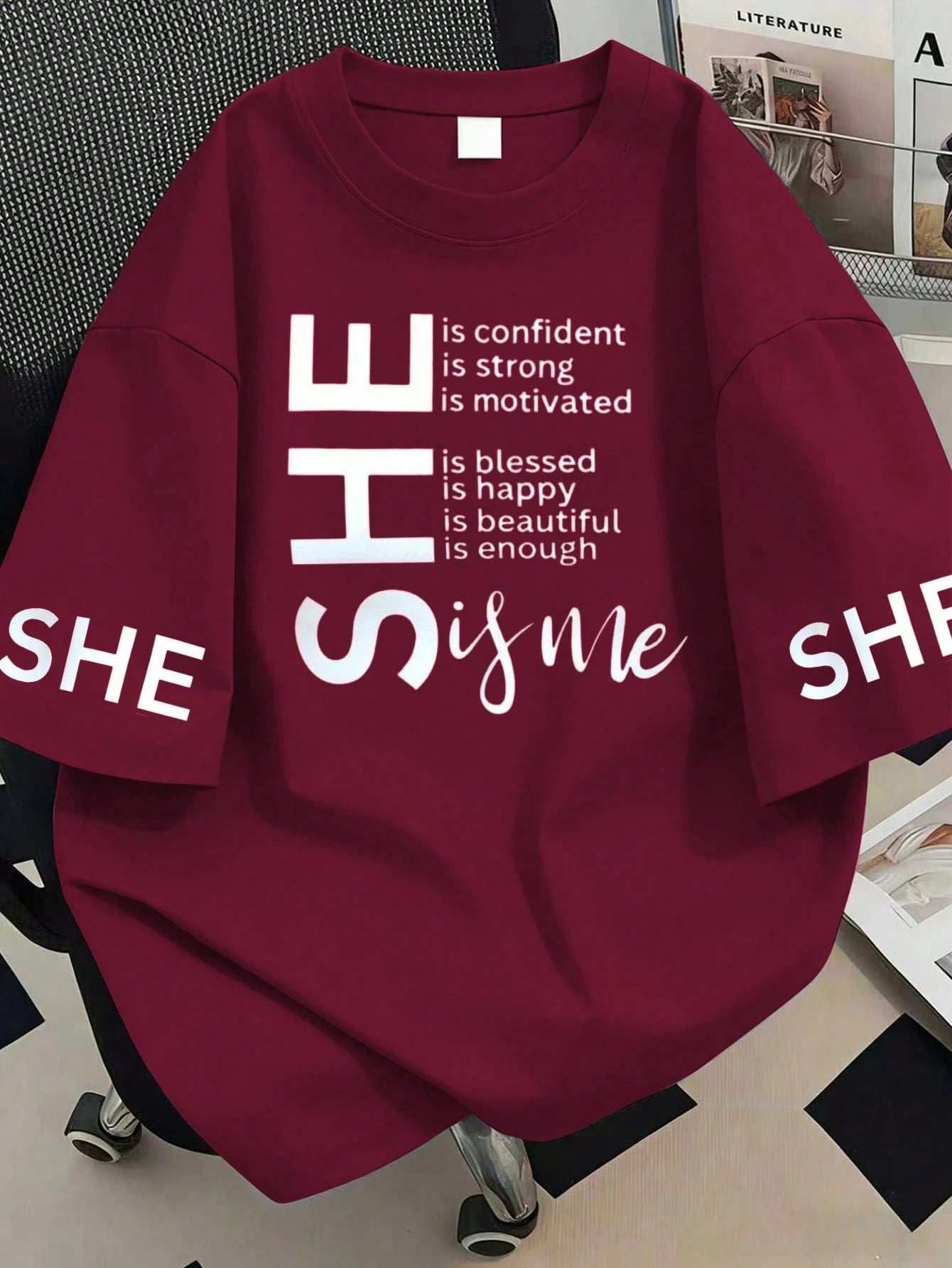 Letter Print T-Shirt, Plus Size Women's Top, Fashion Print Short Sleeve Design.. Casual Black Summer
