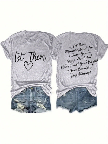 Letter Print T-Shirt, Short-Sleeved Round-Neck Casual Top, Women's Oversized Loose Fit T-Shirt With Retro Graphic Print, Drop Shoulder Short Sleeve