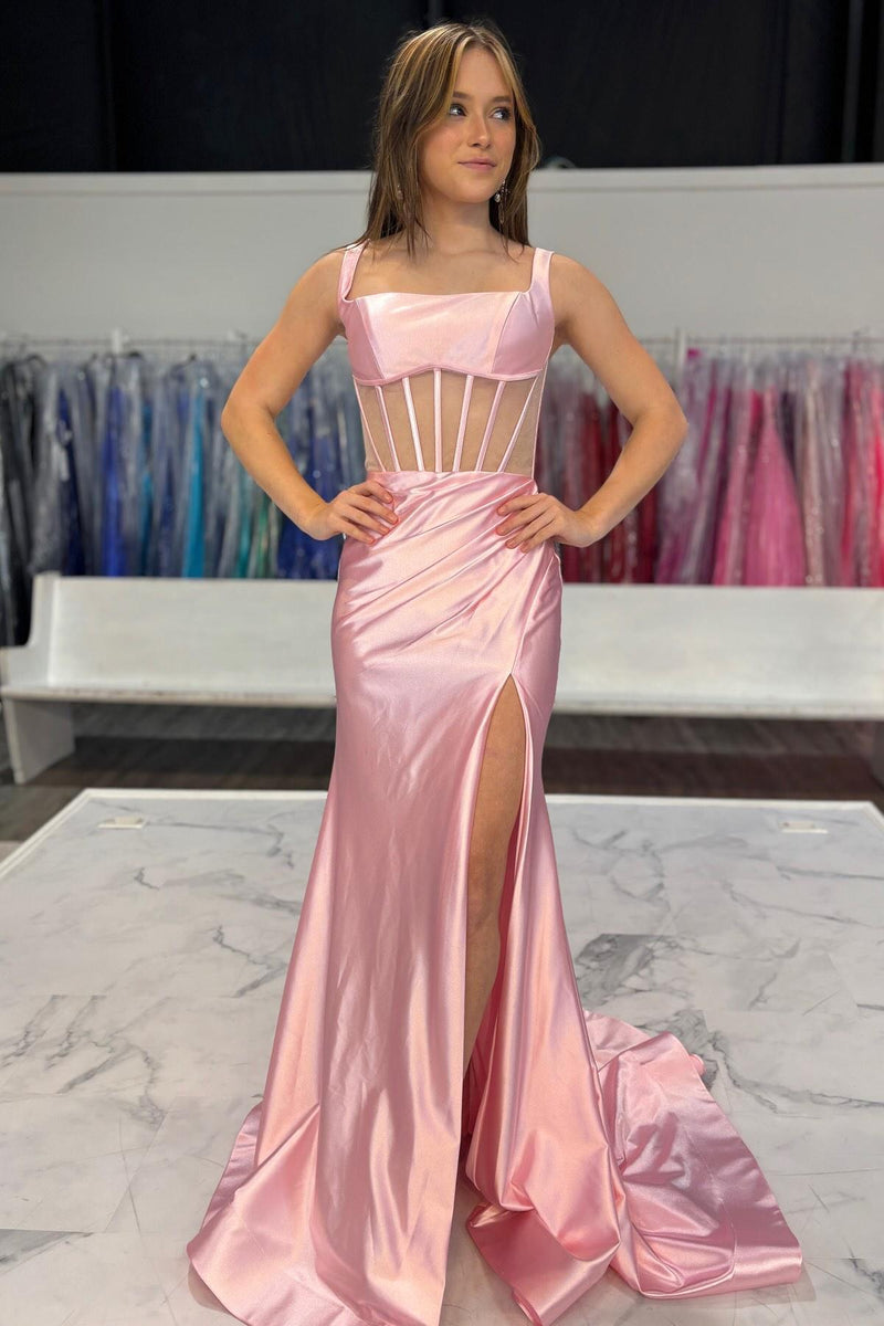 Light Blue Corset Satin Fitted Long Prom Dress