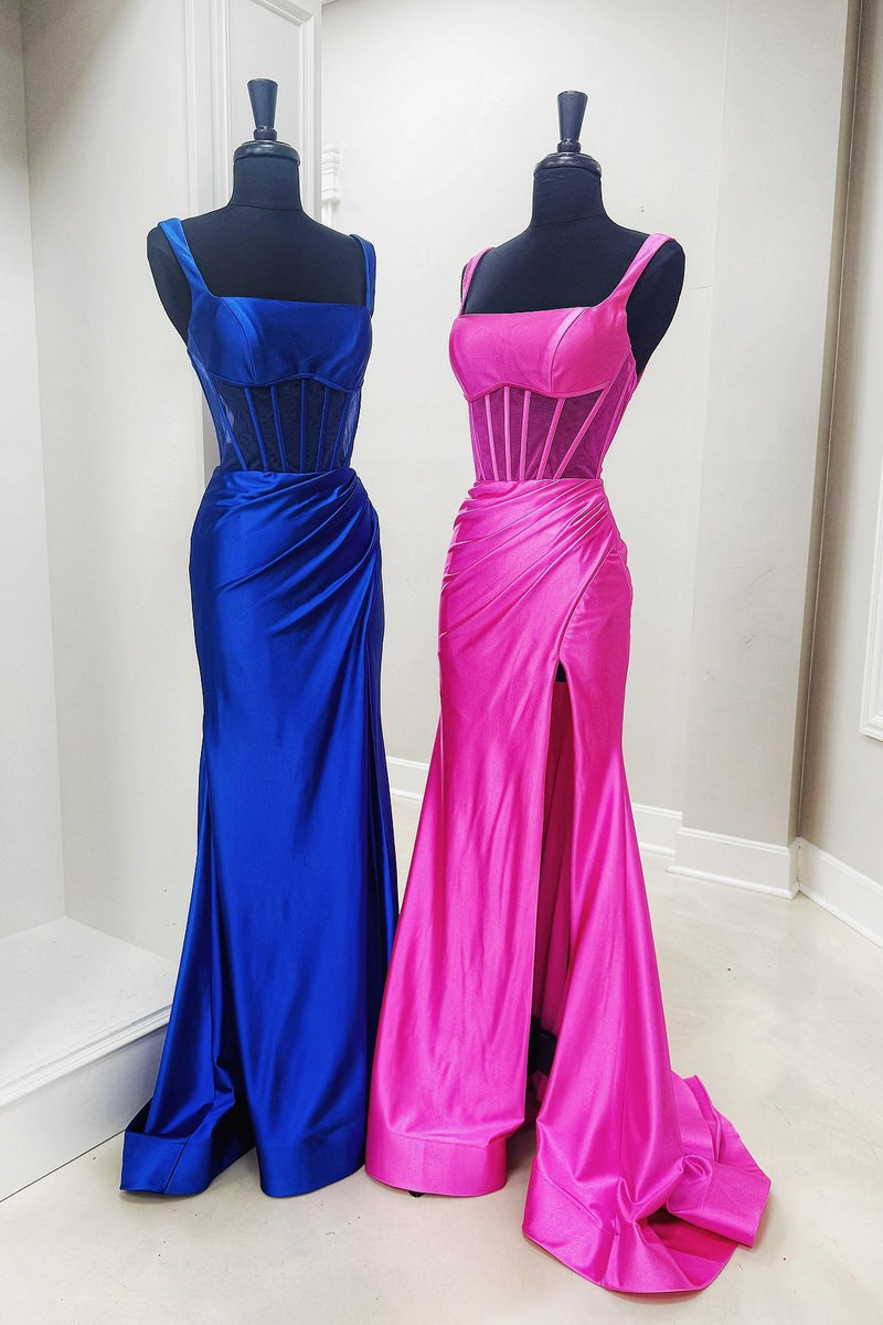 Light Blue Corset Satin Fitted Long Prom Dress