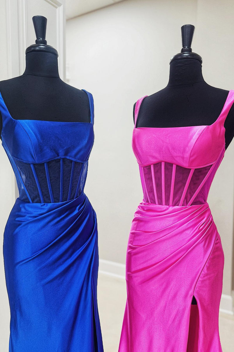 Light Blue Corset Satin Fitted Long Prom Dress