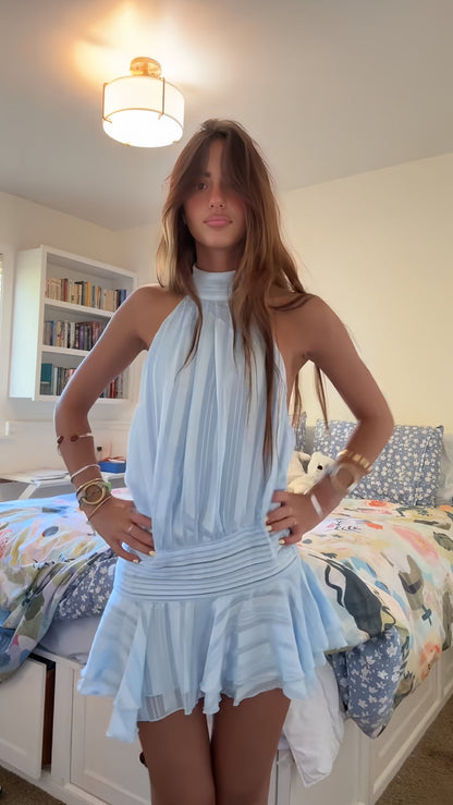 Light Blue Halter Chiffon Homecoming Dress - Sleeveless A-Line Party Dress