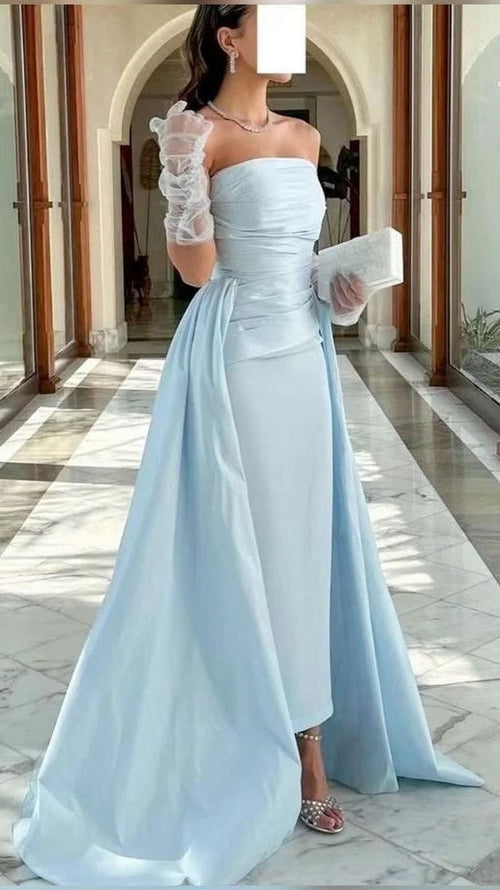 Light Blue Strapless Sheath Prom Dresses,AST2061