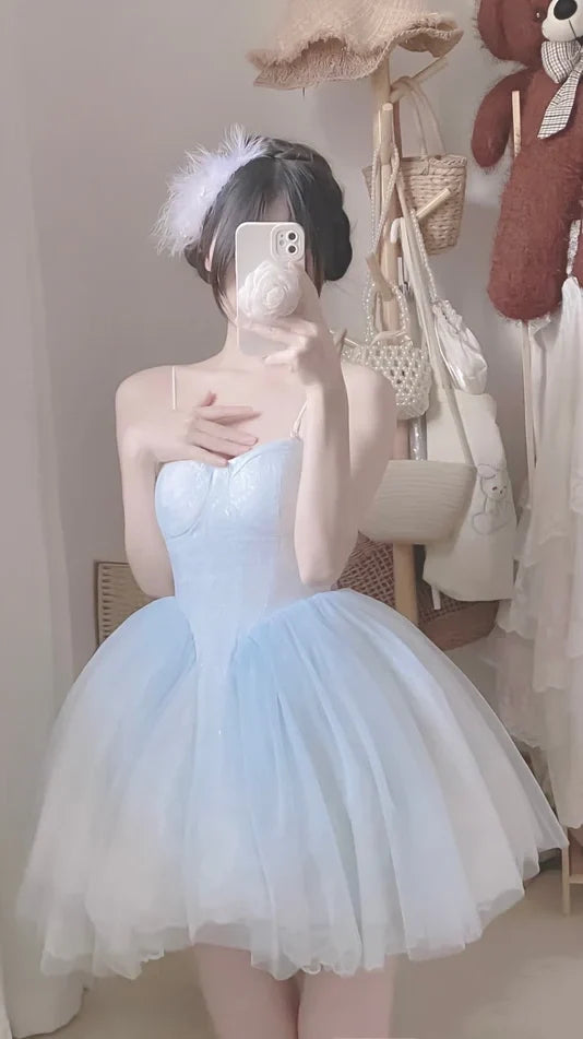 Light Blue Sweetheart Homecoming Dresses Lace Birthday Party Ball Gown,AST1961