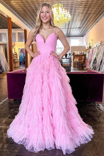 Light Blue Tiered Layers A-line Long Formal Dress